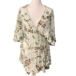 Gillia Hawaii Women Floral Wrap Mini Dress Cover Up V Neck Rayon LT pink White S